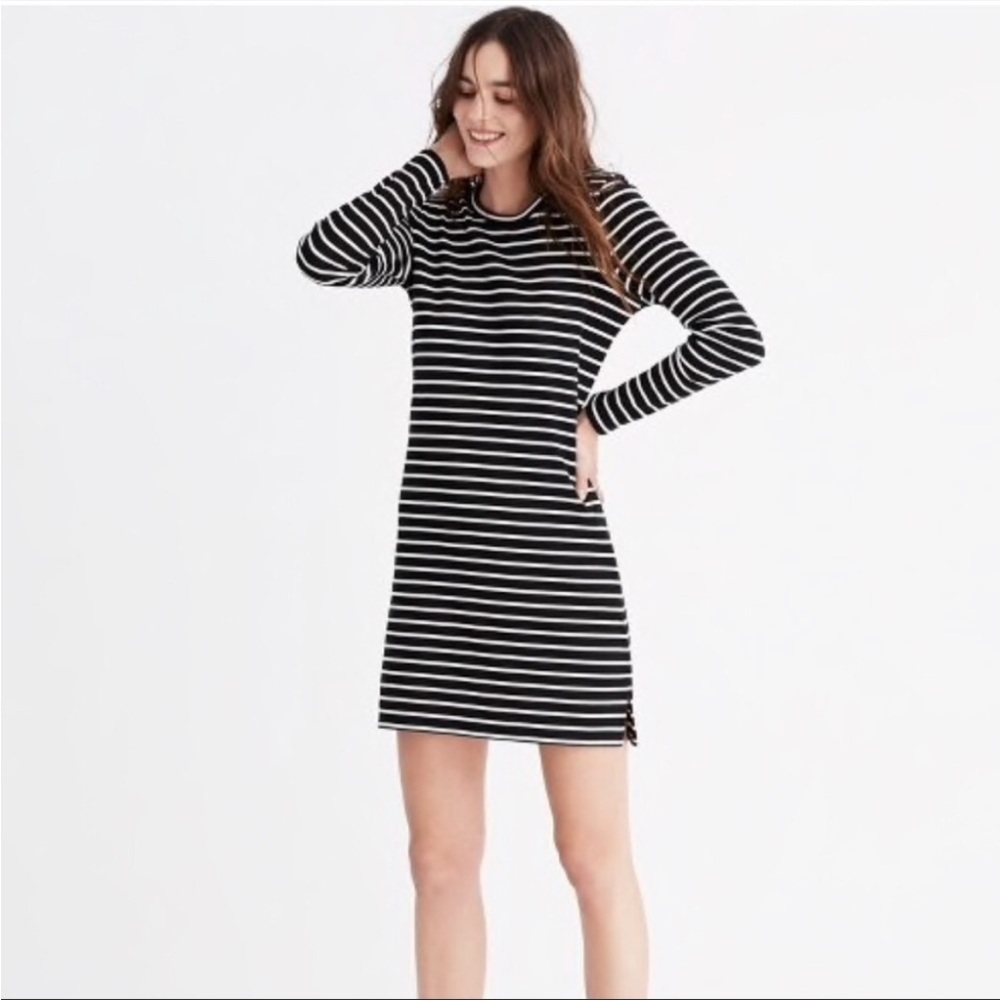 Madewell Black & White Striped Long Sleeve Mini Dress